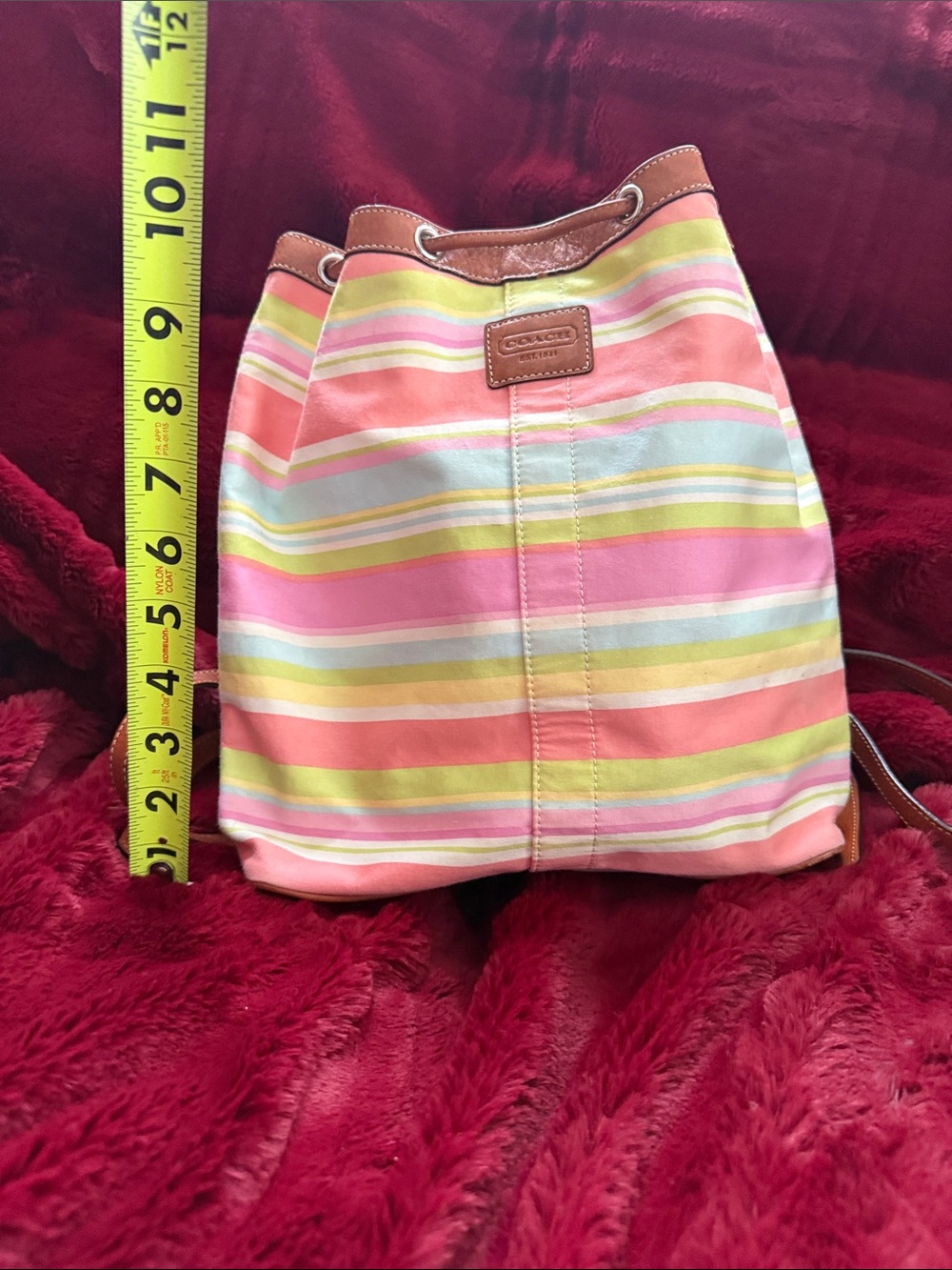 Vintage Coach Multicolor Pastel Striped Drawstring Backpack